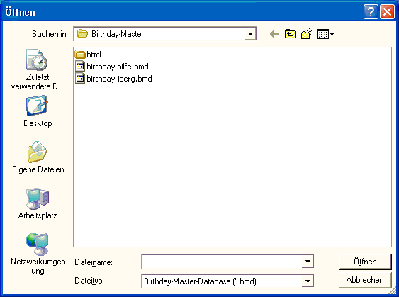 Dies ist das Öffnen-Dialogfeld unter Windows XP ...