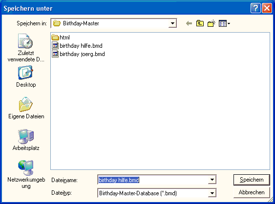 Dies ist das Speichern-Dialogfeld unter Windows XP ...